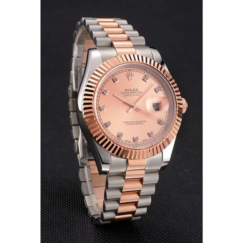 Rolex Datejust Rose Gold Dial And Bezel Stainless Steel Case Two Tone Bracelet